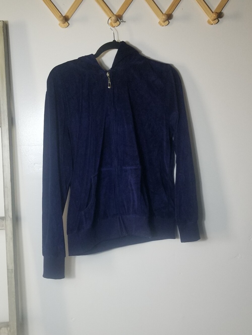 TRACKSUIT WOMEN'S BLUE VELVET HOODED ZIP-UP JACKET SIZE LARGE